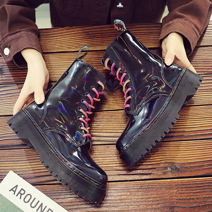 Dr Martens Jadon Hi Rainbow Patent Boots (SW062)