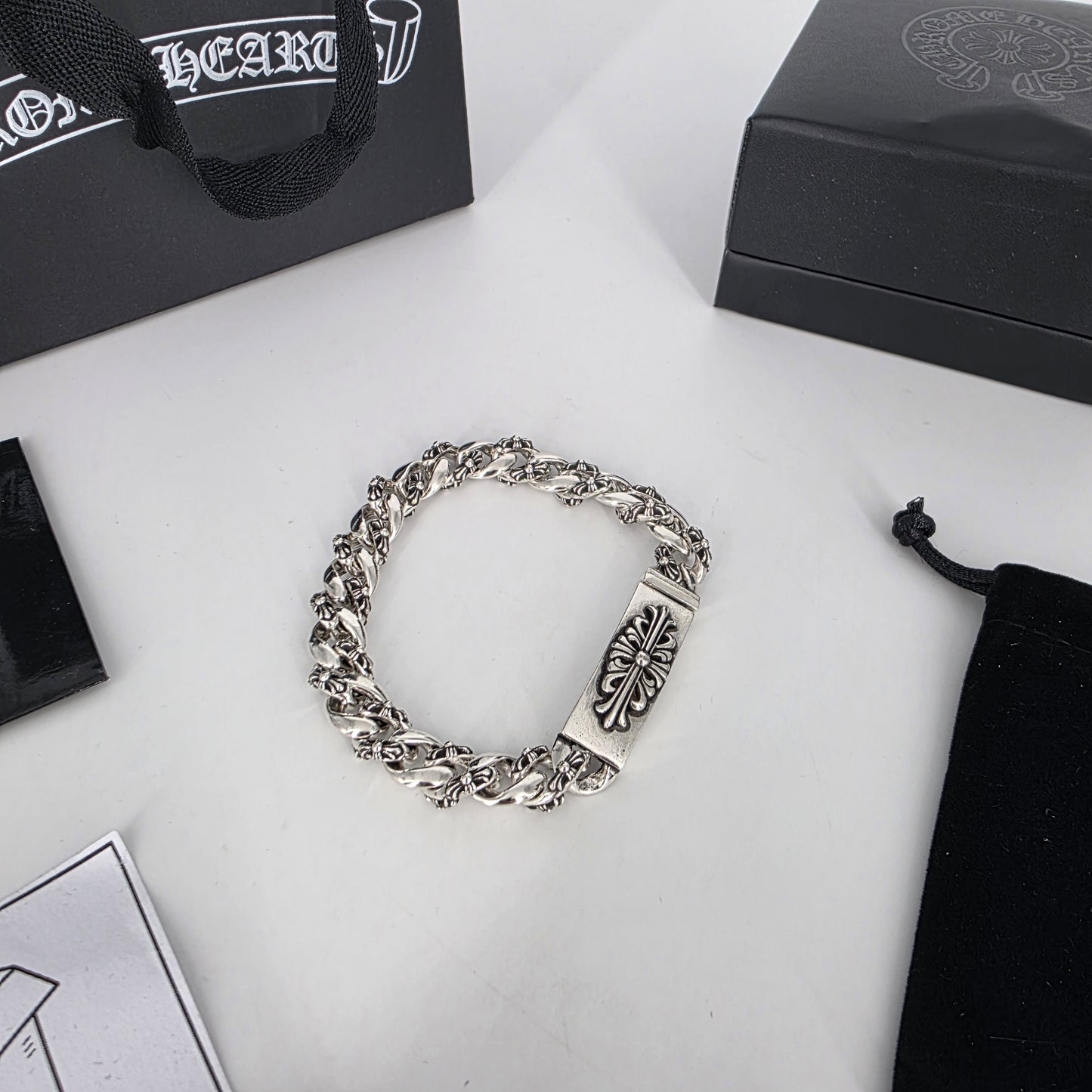 Chrome Hearts 925 Sterling Silver Bracelet - Floral Cuban