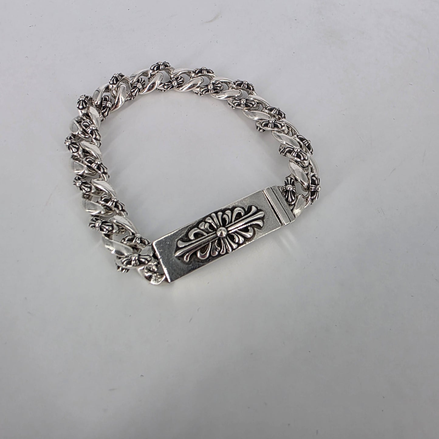 Chrome Hearts 925 Sterling Silver Bracelet - Floral Cuban