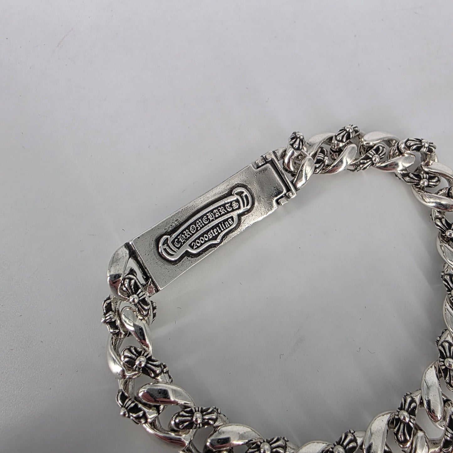Chrome Hearts 925 Sterling Silver Bracelet - Floral Cuban