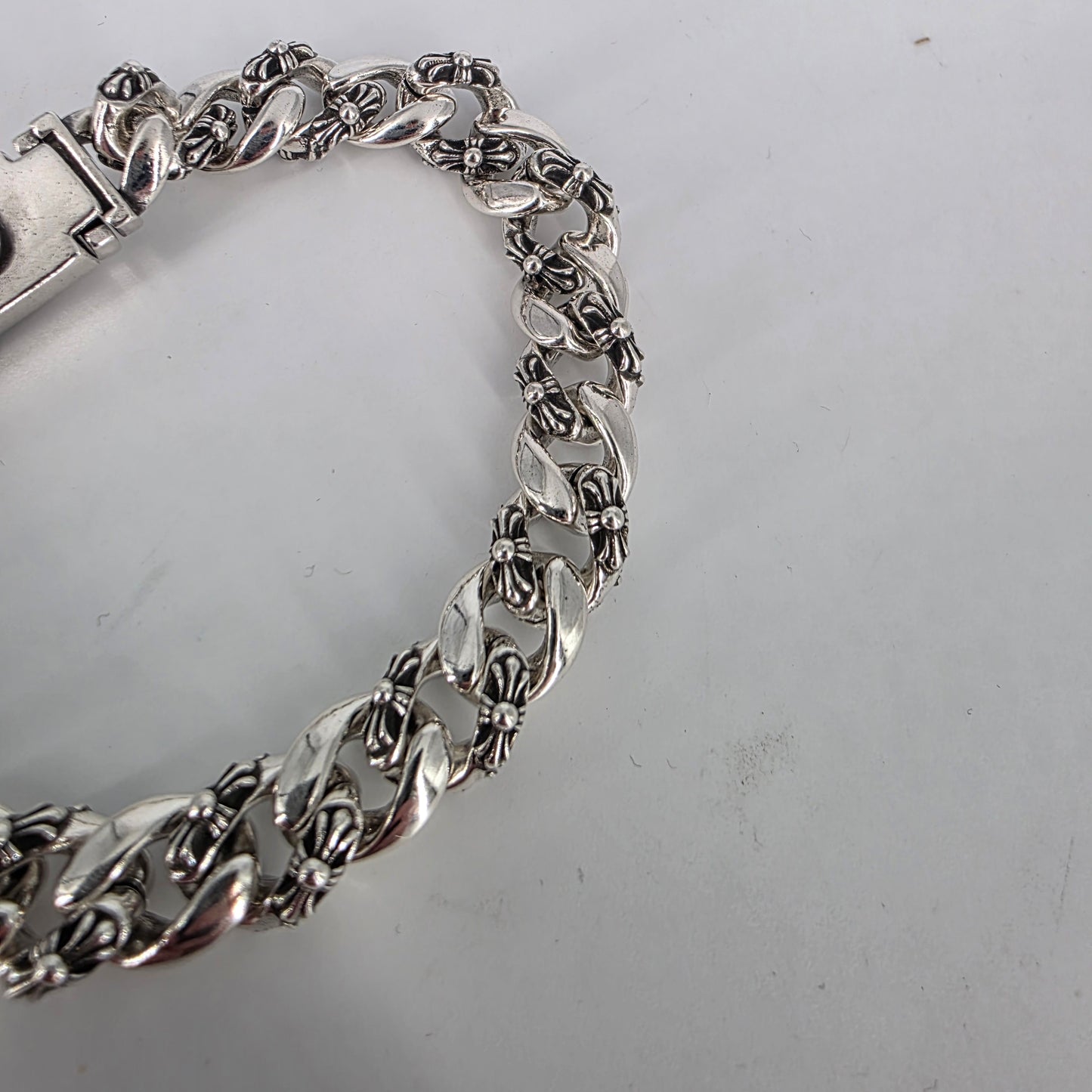 Chrome Hearts 925 Sterling Silver Bracelet - Floral Cuban