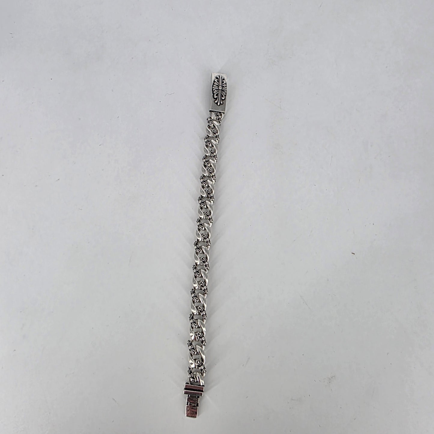 Chrome Hearts 925 Sterling Silver Bracelet - Floral Cuban