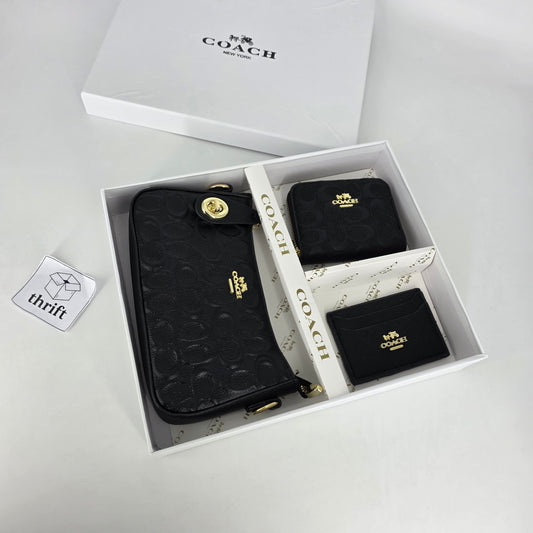 Coach Three Piece Bag, Purse, Cardholder Set - Black
