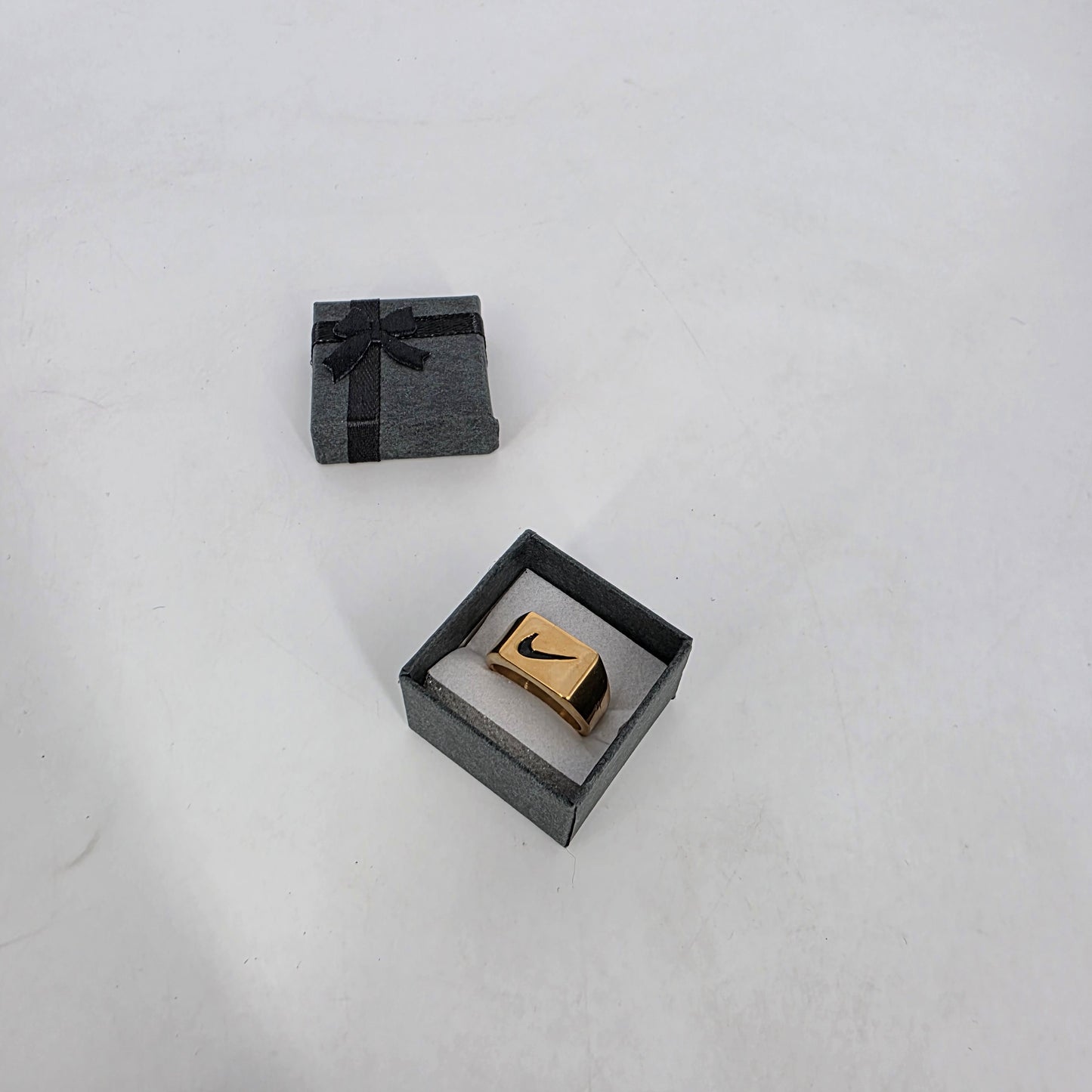 Romela nnaGold Swoosh Signature Ring: Square Swoosh Signet