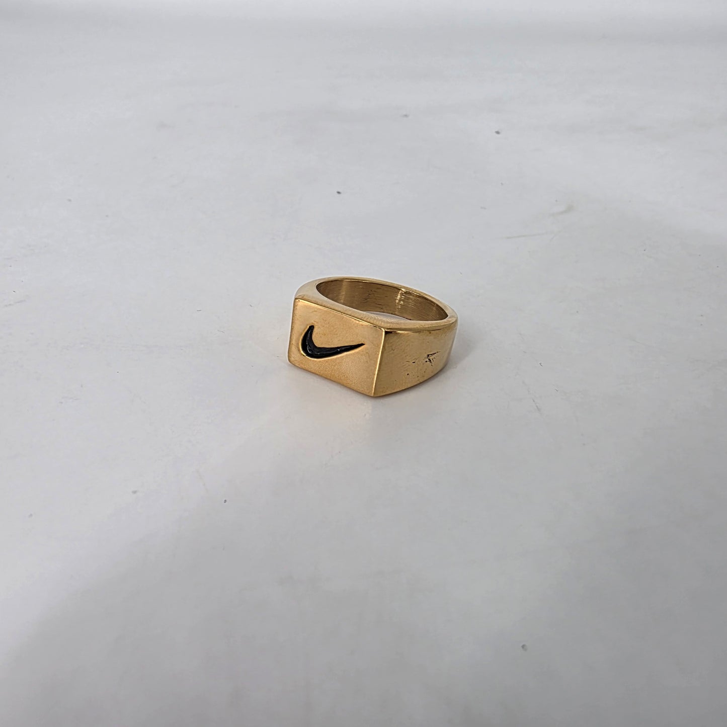 Romela nnaGold Swoosh Signature Ring: Square Swoosh Signet