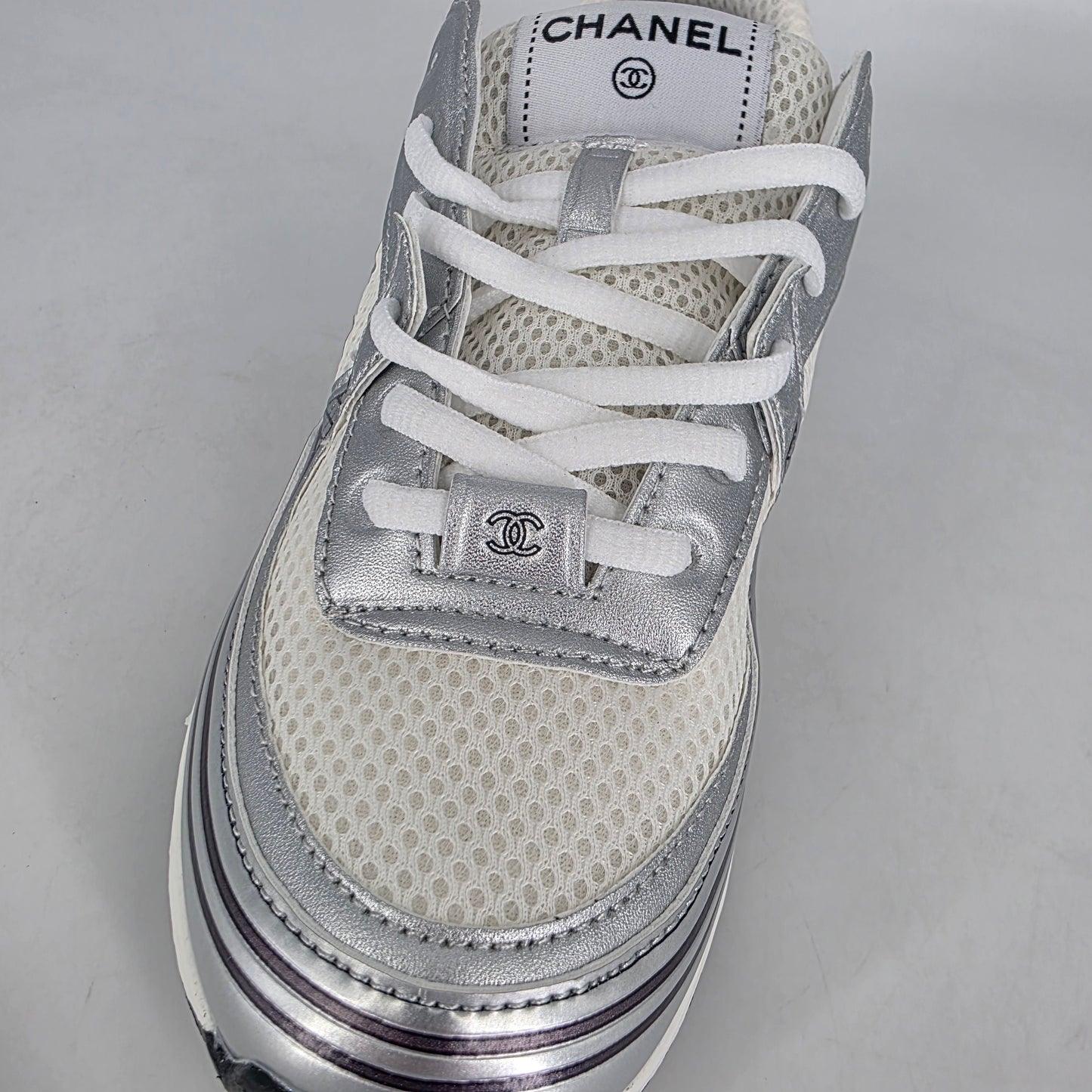Chanel Sneakers - White & Silver (EU41 - Fits UK6) [NO BOX]