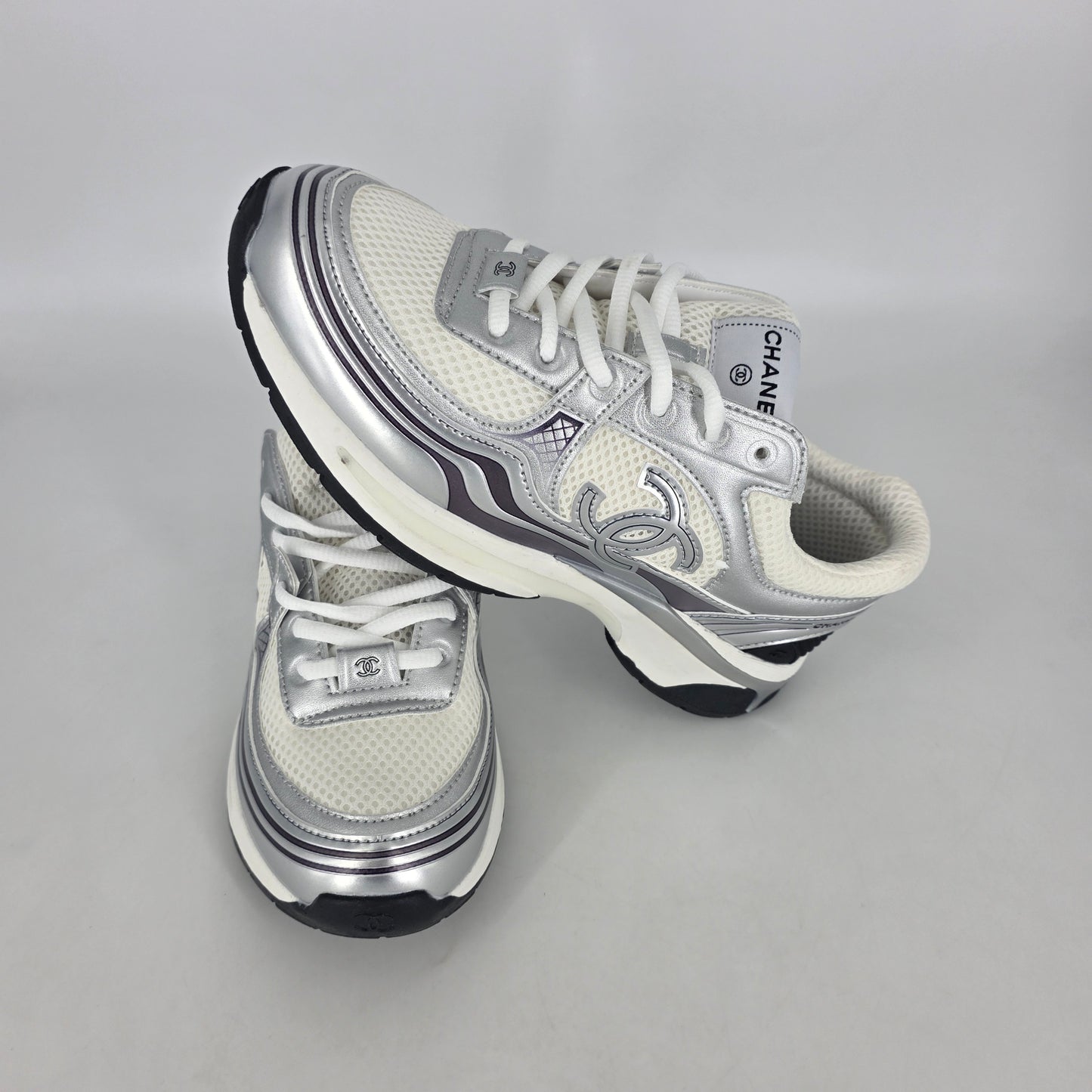Chanel Sneakers - White & Silver (EU41 - Fits UK6) [NO BOX]