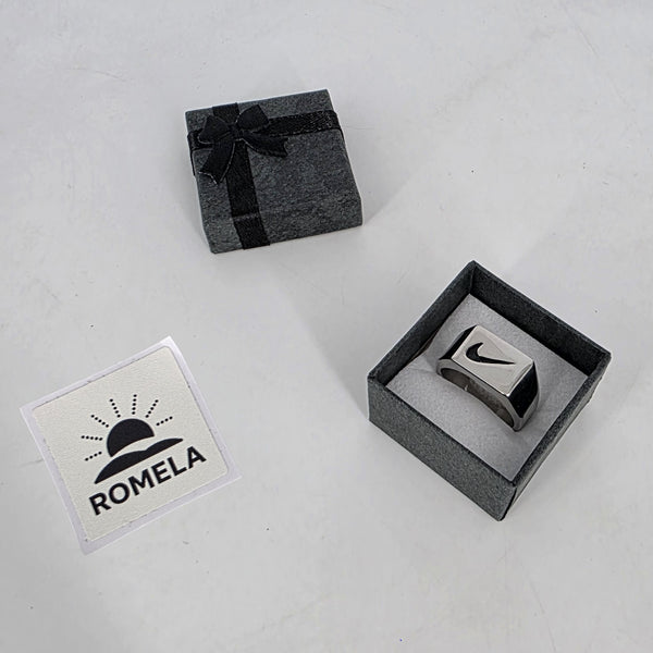 Romela nnaGold Swoosh Signature Ring: Square Swoosh Signet